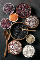 Various beans in bowls