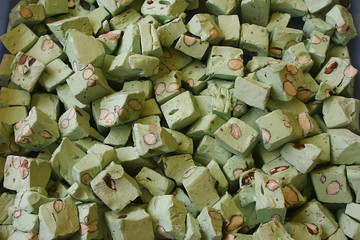Nougat. Sweets. Confections made with a sugar or honey and nuts 