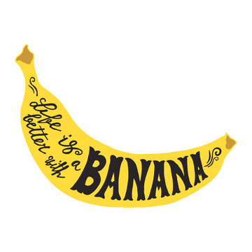 Hand drawn illustration of isolated black banana silhouette 