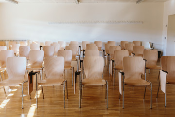 The seats in the lecture hall