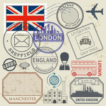 Travel stamps or symbols set England, London and United Kingdom