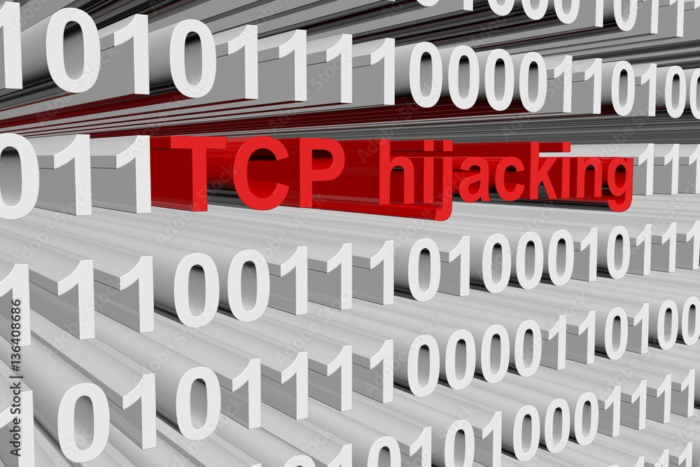 Poster tcp hijacking in binary code, 3d illustration