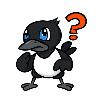 Cartoon Magpie Confused With Question Mark Vector Illustration