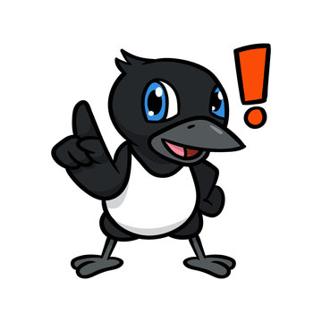 Cartoon Magpie Excited With Exclamation Mark Vector Illustration