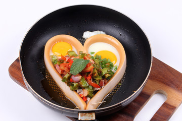Sausage cheese in heart style with spicy wing bean salad.