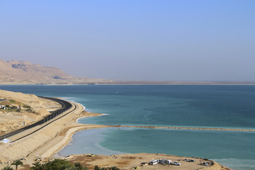 view of the mountains road and the beach Dead Sea