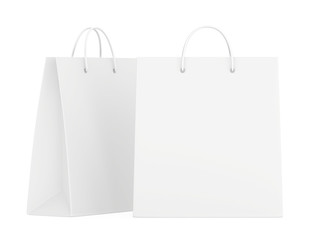 Paper Shopping Bags collection isolated on white background. 3d rendering