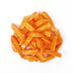 Cut marinated carrots isolated on white background