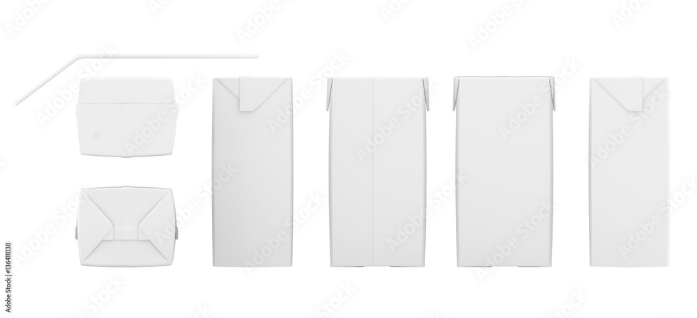 Poster set of blank juice boxes. retail package mockup. isolated on white. 3d rendering.