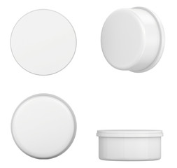 Cream, Gel Or Powder, Light Gray, White, Jar Can Cap Bottle. Blank On Background Isolated. Ready For Your Design. Product Packing. 3d rendering.