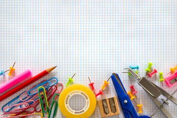 School Office Supplies On Square Paper