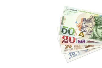 Obraz na płótnie Canvas heap of georgian lari bank notes background