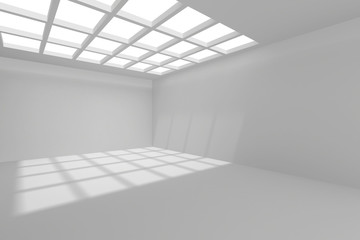 Naklejka na ściany i meble Interior architecture white room with walls and ceiling from window. 3d rendering.