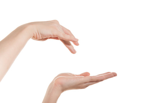 Female hand holding a virtual bank, and the other hand down your finger in it.