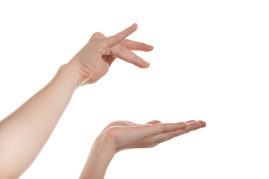 Female hand holding a virtual bank, and the other hand down your finger in it.