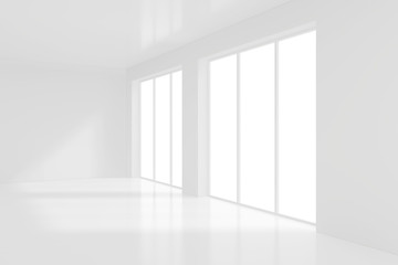 Fototapeta premium Empty white room with big windows. 3d rendering.