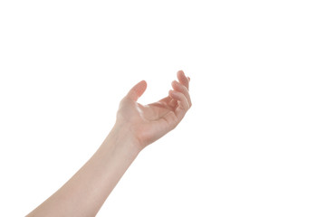 Open girl's hand isolate on a white background