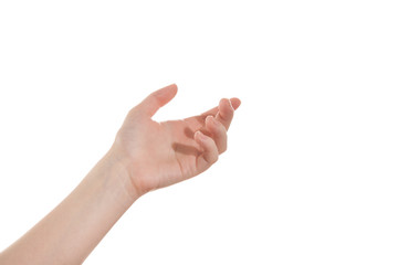 Open girl's hand isolate on a white background

