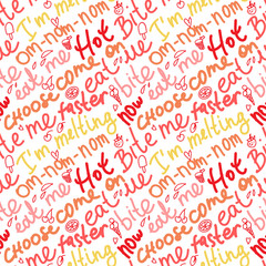 Vector seamless pattern background with hand drawn lettering about ice cream, food and restaurant menu elements 