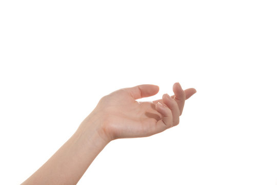 Open girl's hand isolate on a white background