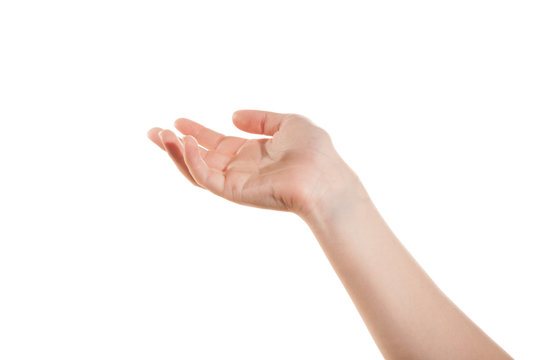 Open girl's hand isolate on a white background