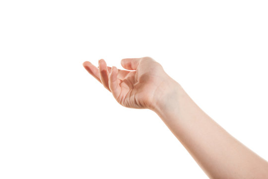 Open girl's hand isolate on a white background