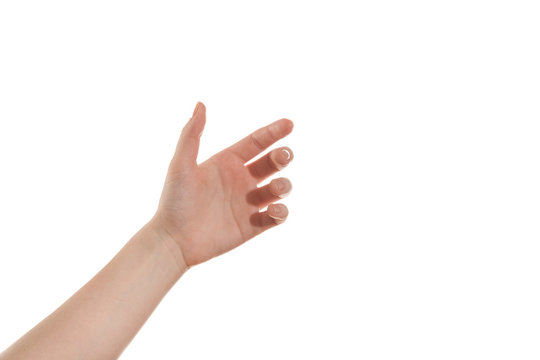 Open girl's hand isolate on a white background