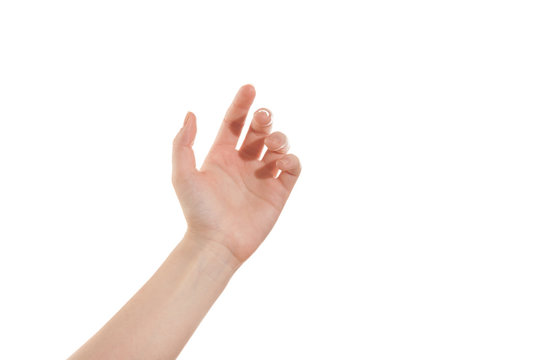 Open girl's hand isolate on a white background
