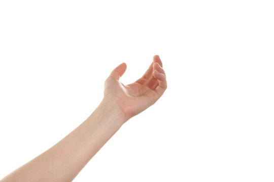 Open girl's hand isolate on a white background