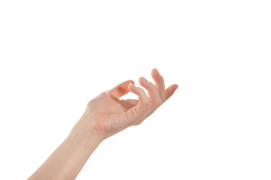Open girl's hand isolate on a white background