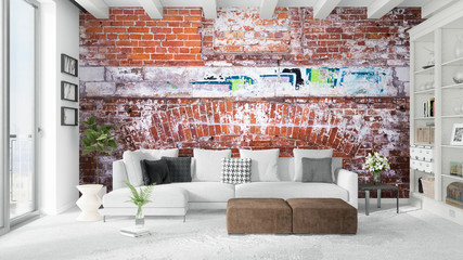 Modern bright interior . 3D rendering