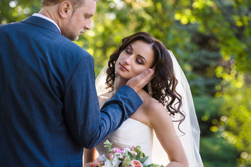 bride and groom outdoor. wedding couple