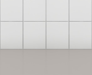 White tiles floor and wall background rendering.