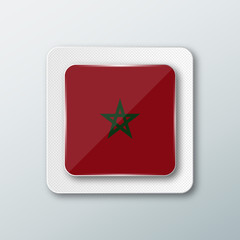 Square button with the national flag of Morocco with the reflection of light. Icon with the main symbol of the country.