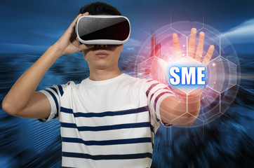 Young man with virtual glasses.
