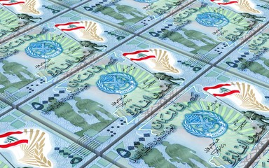 Lebanese pounds bills stacked background. 3D illustration.
