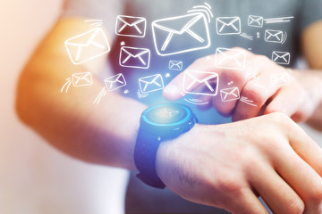 Concept of sending email with a technology  smartwatch interface