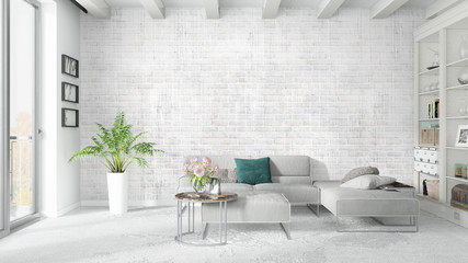 Modern bright interior . 3D rendering