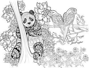 Hand drawn ink pattern. Coloring book for adult