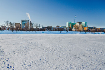 Winter landscape on a frozen river