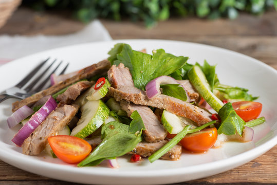 Close up, Spicy salad of grilled beef. Thai style food.