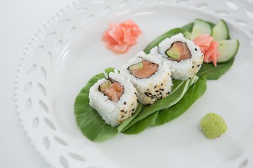 Sushi served on plate