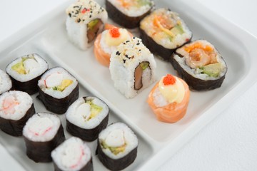 Sushi served on plate