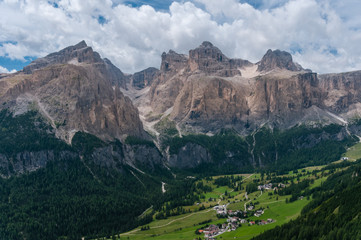 Obraz premium The Sella Group, a plateau shaped massif in the Dolomites, Italy