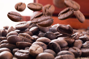 Coffee beans splashes