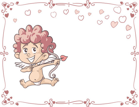 Cupid Angel with Bow and Arrow Vector Cartoon Illustration