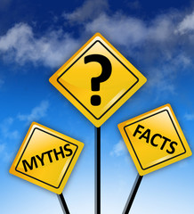 Myths or Facts concept on yellow road sign with blue sky 