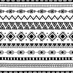 Seamless ethnic pattern. Handmade. Horizontal stripes. Black-and