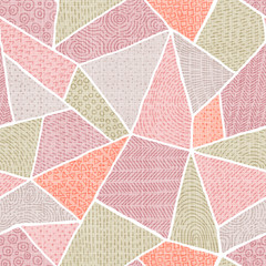 Seamless pattern of patchwork. Vintage pastel background. Coral,