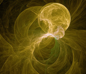 Yellow jellyfish cosmos clouds design. Abstract background. Isolated on black background.